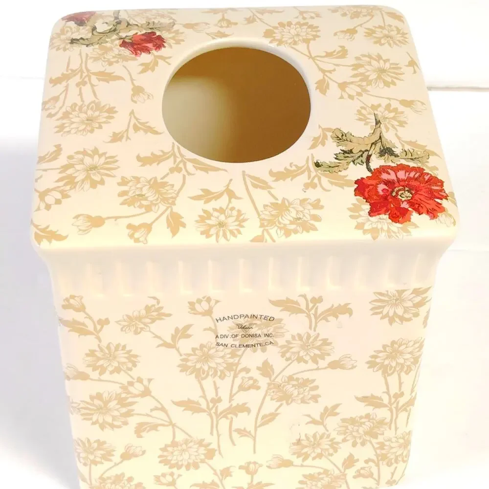 VTG Vohann California Victorian Floral Ceramic Tissue Box Cover 6